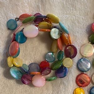 Multicolor mother of pearl 1 strand necklace and  Disc Bracelet